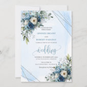 ネイビーブルーシルバーフレームの華やかな結婚式招待状 招待状 (正面)