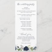 ネイビーブルーシルバーフローラ植物緑結婚園 プログラム (裏面)