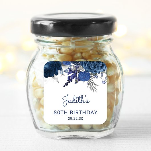 ネイビーブルーシルバーフローラ80thバースデーパーティー スクエアシール