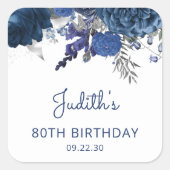 ネイビーブルーシルバーフローラ80thバースデーパーティー スクエアシール (正面)