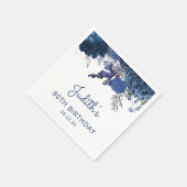 ネイビーブルーシルバーフローラ80thバースデーパーティー スタンダードカクテルナプキン (角)