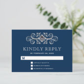 ネイビーブルーシルバーフローリッシュRSVP 出欠カード (スタンド正面)