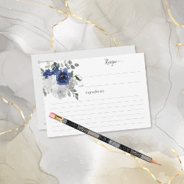 ネイビーブルーシルバーブライダルシャワーレシピカード エンクロージャーカード