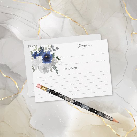 ネイビーブルーシルバーブライダルシャワーレシピカード エンクロージャーカード