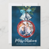 ネイビーブルーシルバーベルクリスマスフォト シーズンカード (正面)