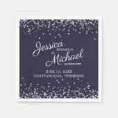ネイビーブルーシルバーホワイトグリッターウェディングレセプション スタンダードカクテルナプキン (正面)