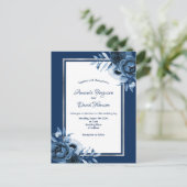 ネイビーブルーシルバーホワイト花模様結婚式招待状 ポストカード (スタンド正面)