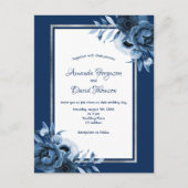 ネイビーブルーシルバーホワイト花模様結婚式招待状 ポストカード (正面)