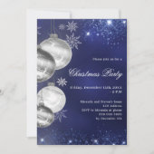 ネイビーブルーシルバーボードクリスマスパーティー 招待状 (正面)