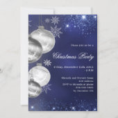 ネイビーブルーシルバーボードクリスマスパーティー 招待状 (正面)