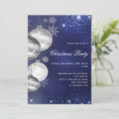 ネイビーブルーシルバーボードクリスマスパーティー 招待状 (スタンド正面)