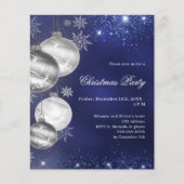 ネイビーブルーシルバーボーブルクリスマスパーティの招待状 (正面)