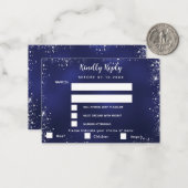 ネイビーブルーシルバーメニューチャイズ結婚式RSVP ノートカード (正面/裏面インサイチュ)