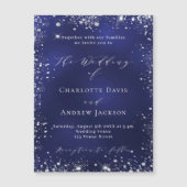 ネイビーブルーシルバーモダンラグジュアリー結婚ズ マグネット招待状 (正面)