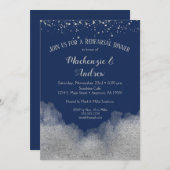 ネイビーブルーシルバーリハーサルディナー招待状 招待状 (正面/裏面)