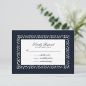 ネイビーブルーシルバーリーフパターン 出欠カード (スタンド正面)