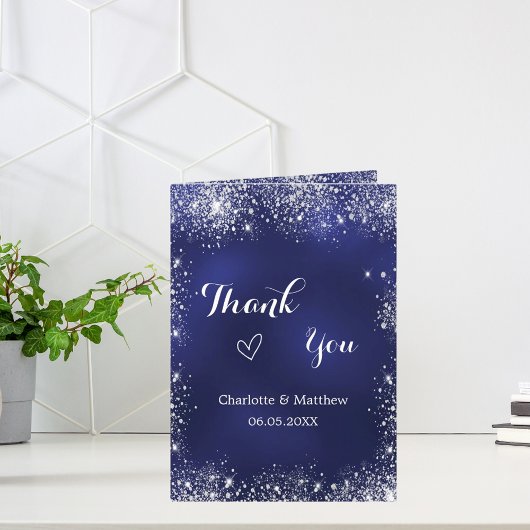 ネイビーブルーシルバー写真のqrコー結婚ドの感謝していユーザ カード