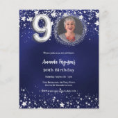 ネイビーブルーシルバー写真90th birthday invitation (正面)