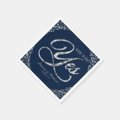 ネイビーブルーシルバー彼女はイエスと言った婚約パーティー スタンダードカクテルナプキン (角)