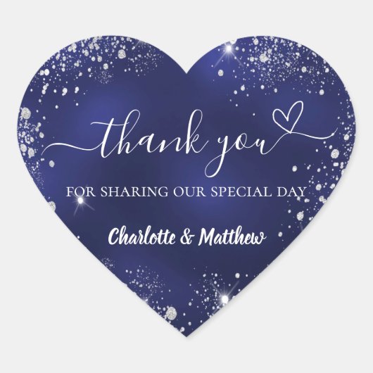 ネイビーブルーシルバー感謝していグリッターハート結婚ズ ハートシール (正面)