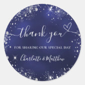 ネイビーブルーシルバー感謝していグリッターハート結婚ズ ラウンドシール (正面)