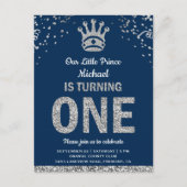 ネイビーブルーシルバー王室のプリンスファースト誕生日 インビテーションポストカード (正面)