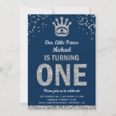 ネイビーブルーシルバー王室のプリンスファースト誕生日 招待状 (正面)