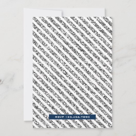 ネイビーブルーシルバー王室のプリンスファースト誕生日 招待状 (裏面)