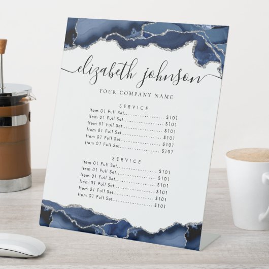 ネイビーブルーシルバー瑪瑙ビジネス会社価格 台座サイン (インサイチュ)