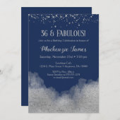 ネイビーブルーシルバー紙吹雪誕生日招待状 招待状 (正面/裏面)