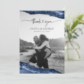 ネイビーブルーシルバー結婚アゲートサンキューカード サンキューカード (スタンド正面)