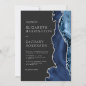 ネイビーブルーシルバー結婚アゲート 招待状 (正面)