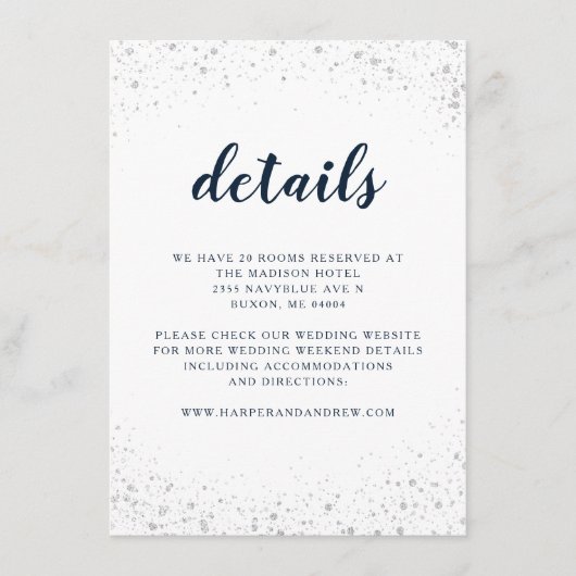 ネイビーブルーシルバー結婚ズ詳細 エンクロージャーカード (正面)