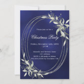 ネイビーブルーシルバー緑のクリスマスパーティー 招待状 (正面)