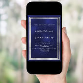 ネイビーブルーシルバー誕生日 招待状