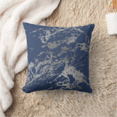 ネイビーブルーシルバー金属箔大理石ロック クッション (ブランケット)