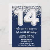 ネイビーブルーシルバー14thバースデーパーティー 招待状 (正面)