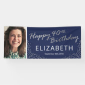 ネイビーブルーシルバー40歳の誕生日写真 横断幕 (横)