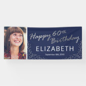 ネイビーブルーシルバー60th誕生日写真 横断幕 (横)