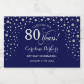 ネイビーブルーシルバー80誕生日 スパークリングワインラベル (シングルラベル)