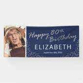 ネイビーブルーシルバー80th誕生日写真 横断幕 (横)