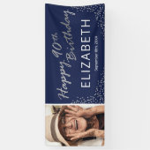 ネイビーブルーシルバー90誕生日写真 横断幕 (縦)