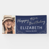 ネイビーブルーシルバー90誕生日写真 横断幕 (横)