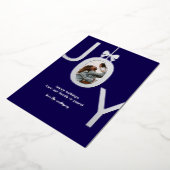 ネイビーブルーシルバー JOY 本物のホイル写真 箔シーズンカード (回転した状態)