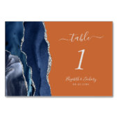 ネイビーブルーシルバーAgate燃えたオレンジ結婚の テーブルナンバー (裏面)