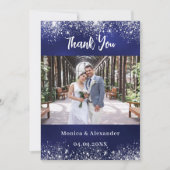 ネイビーブルーシルバーQRコード結婚式感謝カード 招待状 (正面)