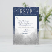 ネイビーブルーシルバーRSVP結婚のレスポンスミール 出欠カード (スタンド正面)