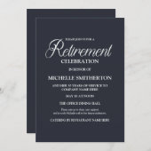 ネイビーブルーシンプルのエレガント退職パーティー 招待状 (正面/裏面)