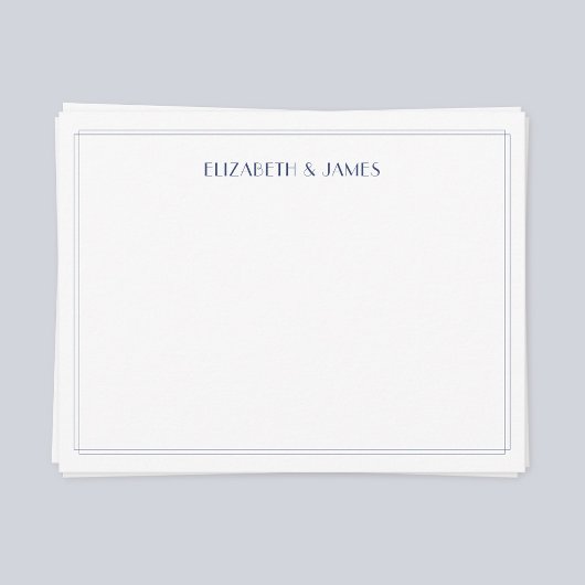 ネイビーブルーシンプルアールデコモダンカップル名 ノートカード