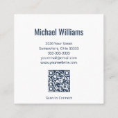 ネイビーブルーシンプルクレフ、 音符記号トレブルQRコードミュージック スクエア名刺 (裏面)